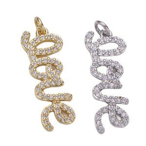 Love CZ pendent handwriting silver or gold filled